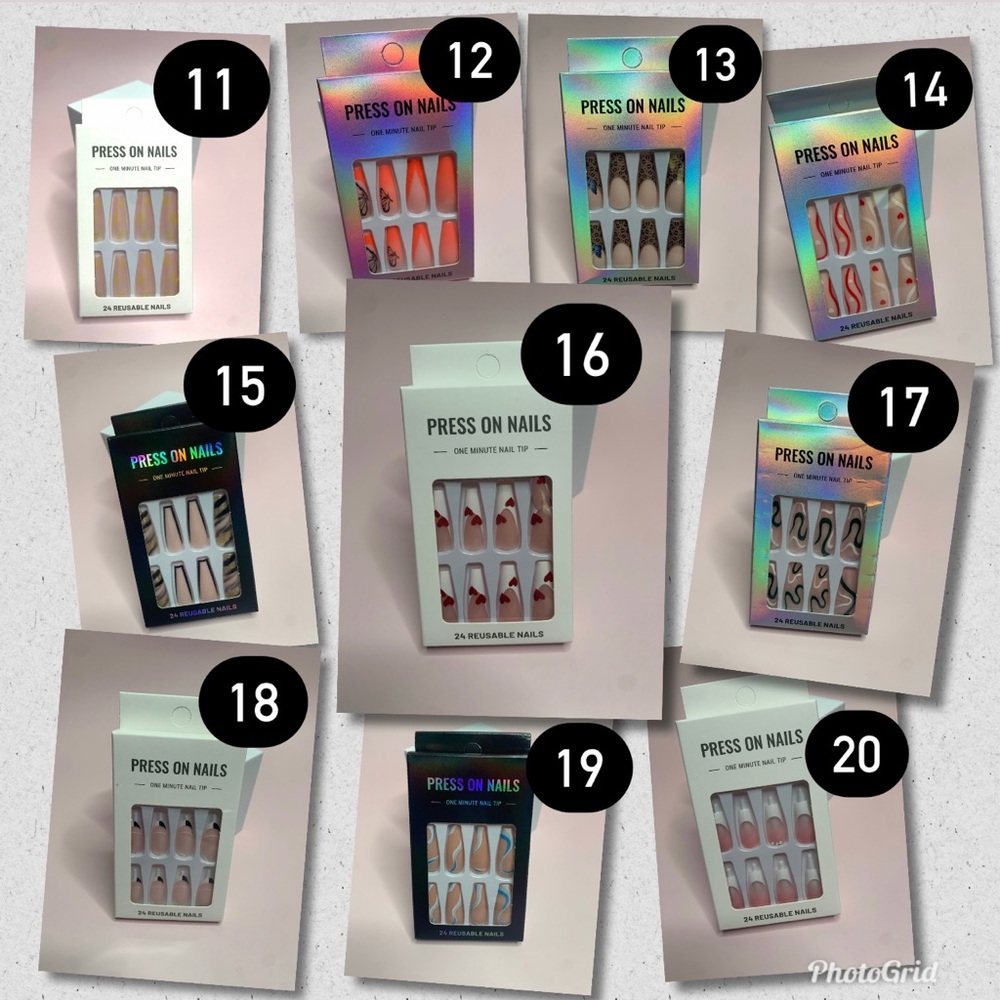 PRESS ON NAILS. ONE MINUTE NAIL TIP. 24 REUSABLE NAILS